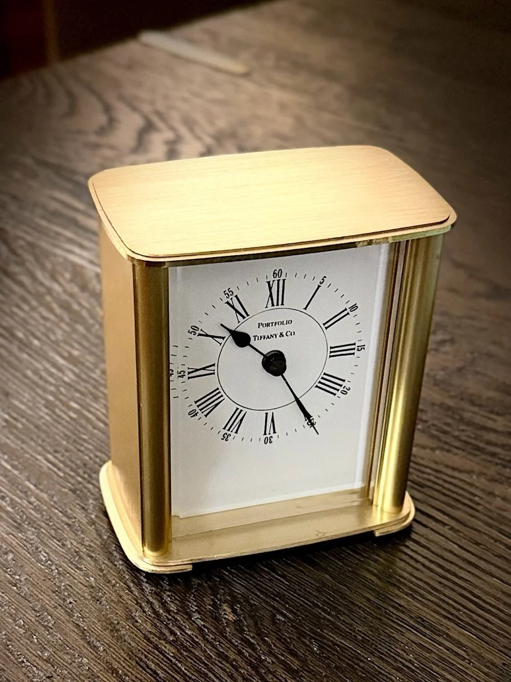 Tiffany & Co. Brass Quartz Desk Clock, Refurbished, Works, No Engraving